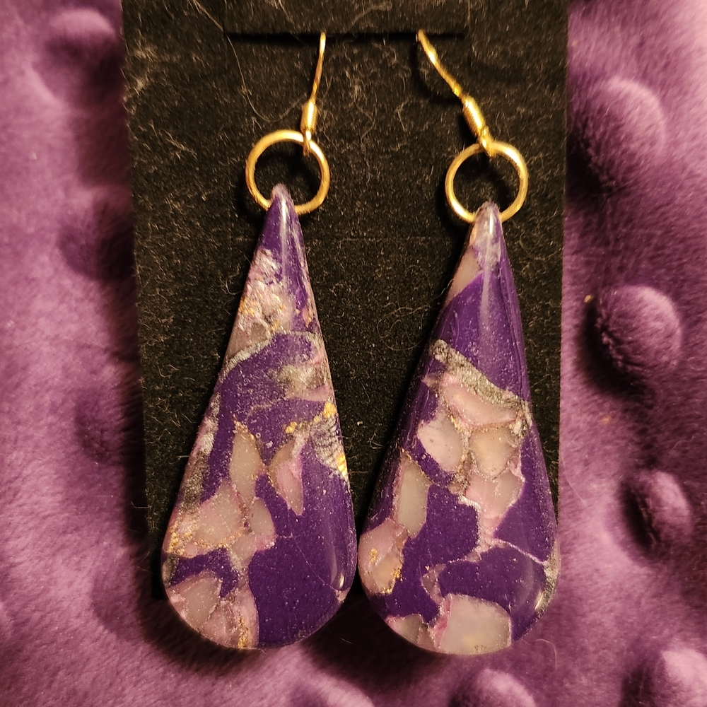 Elegant Purple and Gold Teardrop Earrings